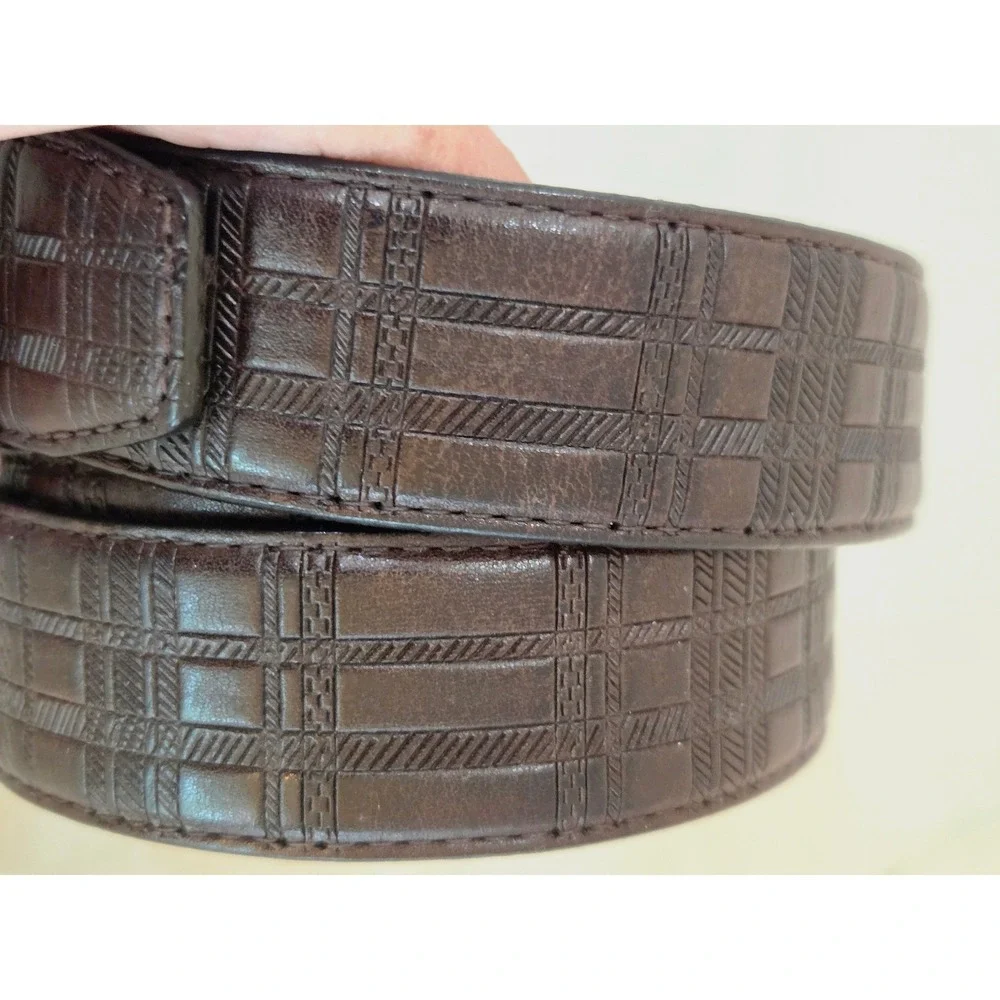 Brighton Leather Belt Size 42 Brown Embossed Plaid Silver Buckle M11048 Mens